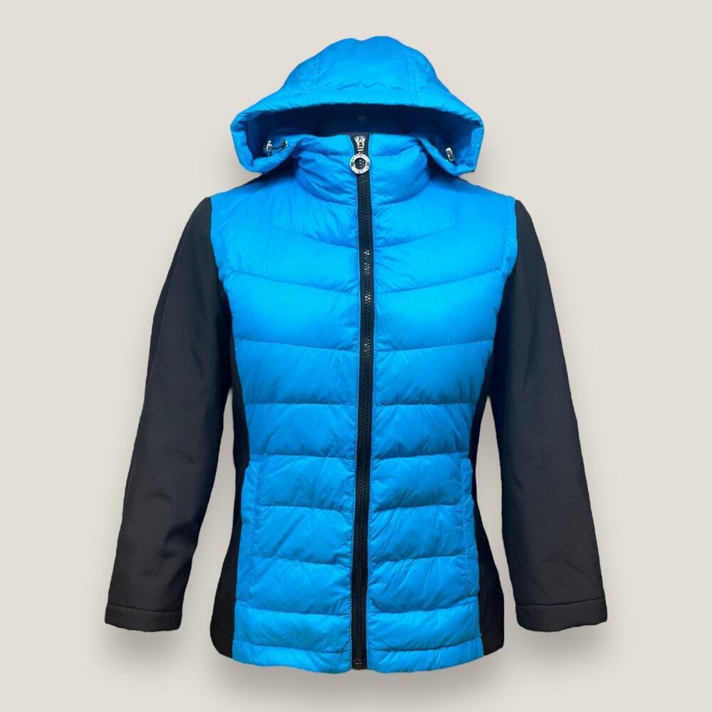 Calvin Klein Women’s Blue and Black Hooded Puffer Jacket Size XS